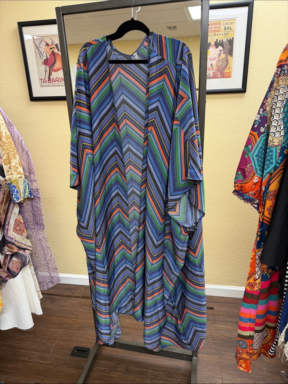 Free People Multicolor Chevron Kimono Robe - Blue, Green, Orange, Purple